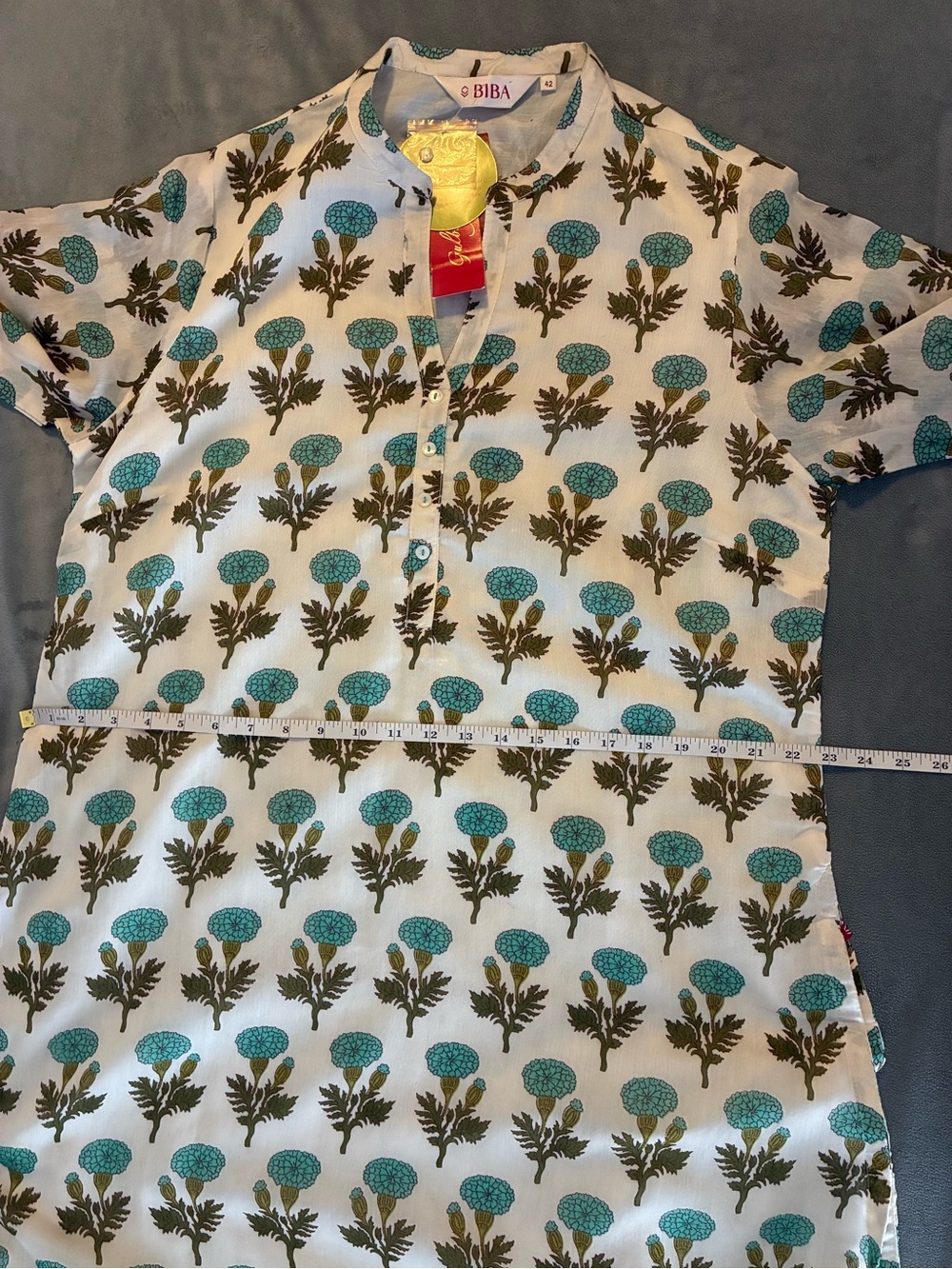 Women’s Floral Print Tunic Dress in Teal and Olive - Picture 14 of 15
